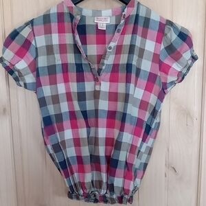 Mossimo Plaid Button-Up Blouse - Pink and Blue